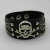 Y2K Punk Rock Leather Skull Bracelet Wide Strap Cuff