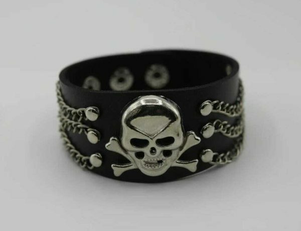 Y2K Punk Rock Leather Skull Bracelet Wide Strap Cuff