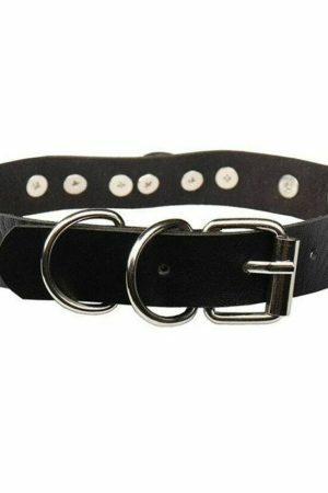 Y2K Punk Studded Leather Choker Necklace for Women with Heart Padlock