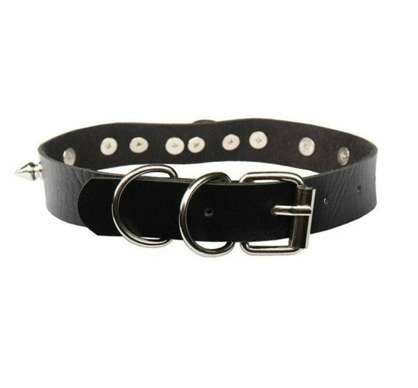 Y2K Punk Studded Leather Choker Necklace for Women with Heart Padlock