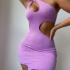 Y2K Purple Cutout Stretchy Mini Dress for Women