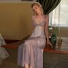 Y2K Purple Satin Halter Night Dress with Lace Strap