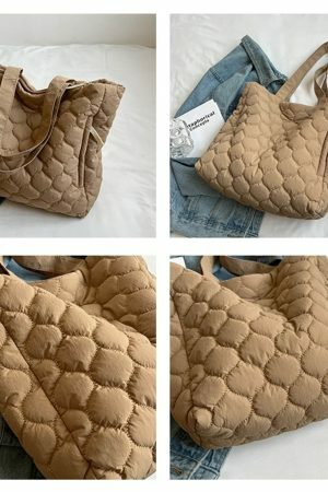 Y2K Quilted Shoulder Bag with Fluffy Cloud Design