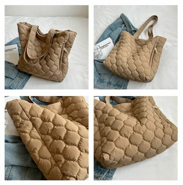 Y2K Quilted Shoulder Bag with Fluffy Cloud Design