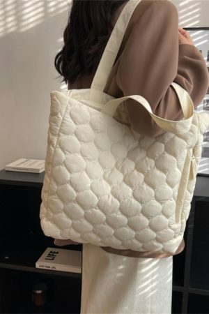 Y2K Quilted Shoulder Bag with Fluffy Cloud Design