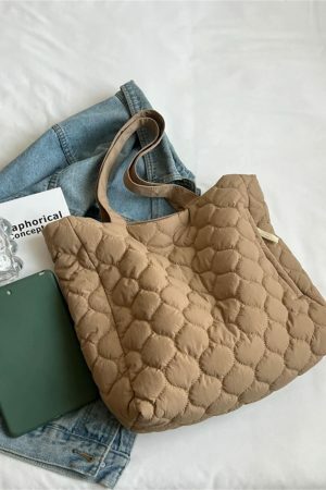 Y2K Quilted Shoulder Bag with Fluffy Cloud Design