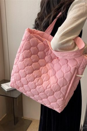 Y2K Quilted Shoulder Bag with Fluffy Cloud Design