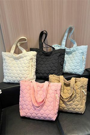 Y2K Quilted Shoulder Bag with Fluffy Cloud Design