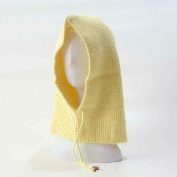 Y2K Rabbit Hair Knitted Scarf Hood Hat Cashmere Beanie Warm Winter Unisex Balaclava Ski Outdoor Wool Bonnet