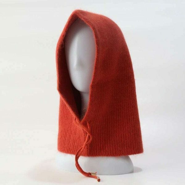 Y2K Rabbit Hair Knitted Scarf Hood Hat Cashmere Beanie Warm Winter Unisex Balaclava Ski Outdoor Wool Bonnet