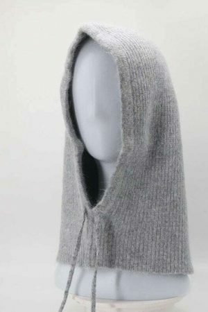 Y2K Rabbit Hair Knitted Scarf Hood Hat Cashmere Beanie Warm Winter Unisex Balaclava Ski Outdoor Wool Bonnet