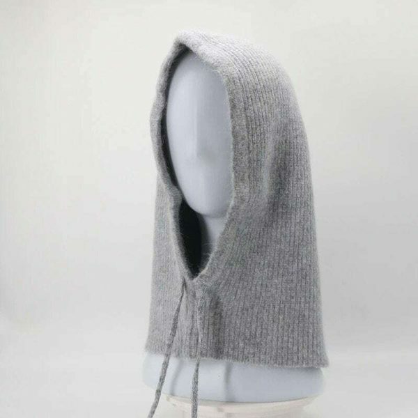 Y2K Rabbit Hair Knitted Scarf Hood Hat Cashmere Beanie Warm Winter Unisex Balaclava Ski Outdoor Wool Bonnet