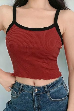 Y2K Red and Black Crop Vest with 90s Goth Aesthetic