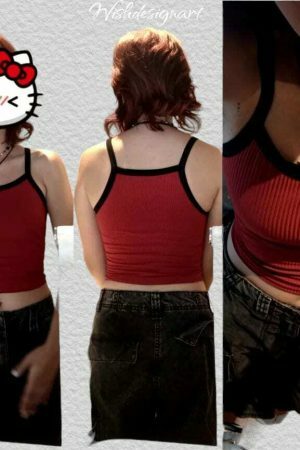 Y2K Red and Black Crop Vest with 90s Goth Aesthetic