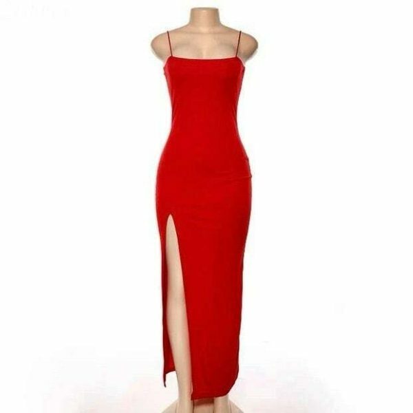 Y2K Red and Black Lace-Up Bodycon Stretch Midi Dress - Stylish Slim Fit for New Year's Party