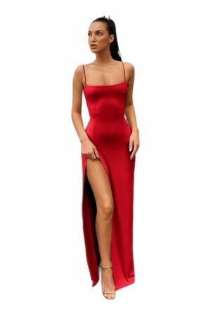 Y2K Red and Black Lace-Up Bodycon Stretch Midi Dress - Stylish Slim Fit for New Year's Party