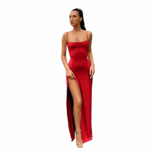 Y2K Red and Black Lace-Up Bodycon Stretch Midi Dress - Stylish Slim Fit for New Year's Party