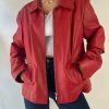 Y2K Red Leather Zipper Jacket for Women, Vintage Oversized Streetwear