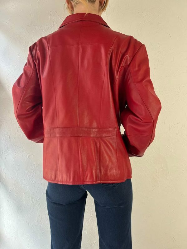 Y2K Red Leather Zipper Jacket for Women, Vintage Oversized Streetwear