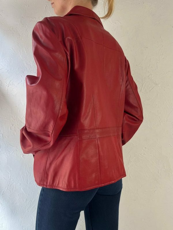 Y2K Red Leather Zipper Jacket for Women, Vintage Oversized Streetwear