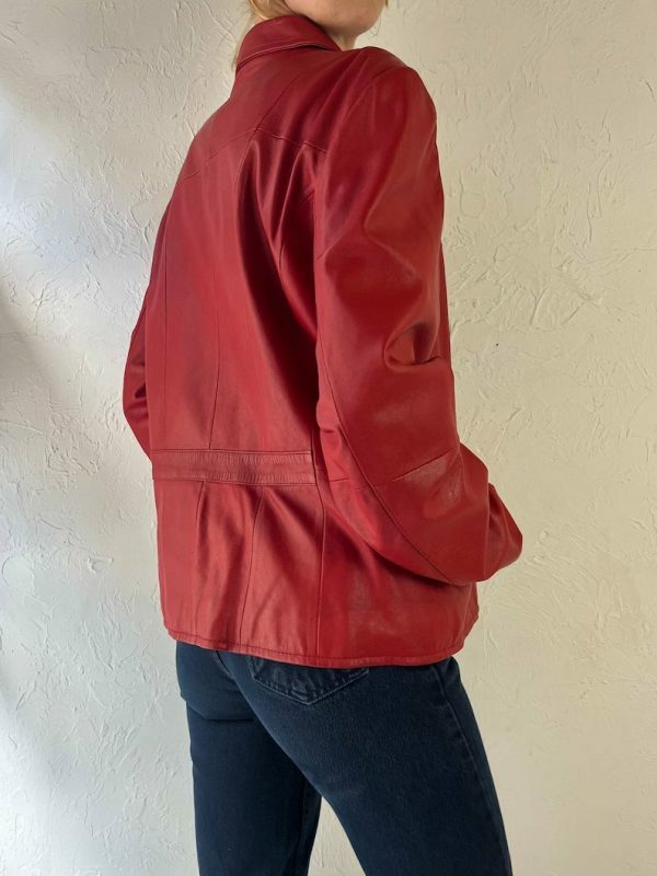 Y2K Red Leather Zipper Jacket for Women, Vintage Oversized Streetwear