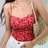 Y2K Red White Floral Strap Cami Crop Top French Retro Streetwear