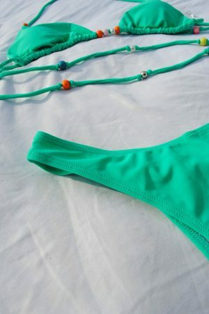 Y2K Retro Green Bikini Set for Pool Party and Festival | Colorful Swimwear Gift