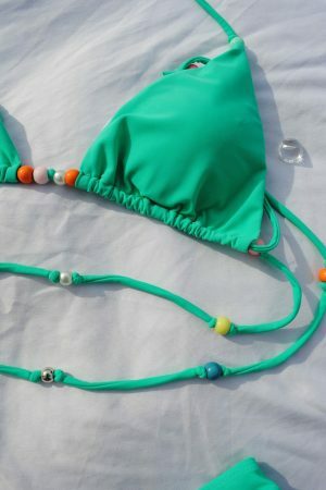 Y2K Retro Green Bikini Set for Pool Party and Festival | Colorful Swimwear Gift