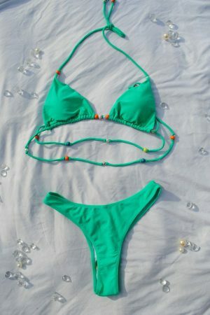 Y2K Retro Green Bikini Set for Pool Party and Festival | Colorful Swimwear Gift