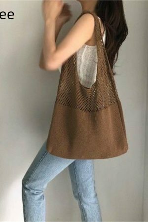 Y2K Retro Hollow Knitted Hand Bill Shoulder Bag for Women