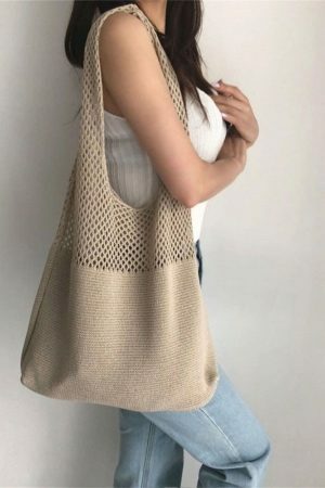 Y2K Retro Hollow Knitted Hand Bill Shoulder Bag for Women