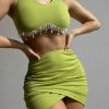 Y2K Rhinestone Fringe Crop Top and Asymmetrical Mini Skirt Set