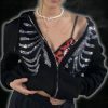 Y2K Rhinestone Skeleton Oversized Hoodie - Streetwear Retro Harajuku Style