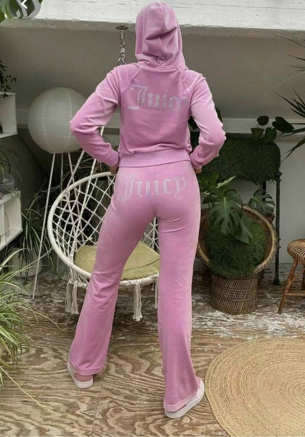 Y2K Rhinestone Velvet Tracksuit Set with Hoodie - Streetwear Chic