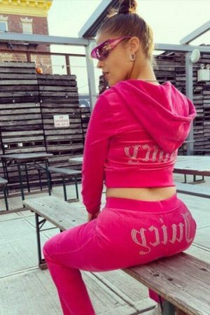 Y2K Rhinestone Velvet Tracksuit Set with Hoodie - Streetwear Chic