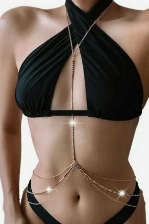 Y2K Rhinestone Waist Chain Belt - Trendy Body Jewelry for Women at Festival Rave Parties