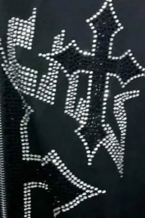 Y2K Rhinestone Zip Hoodie with Letter Graphic Print