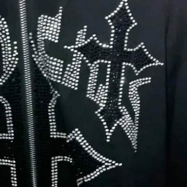 Y2K Rhinestone Zip Hoodie with Letter Graphic Print