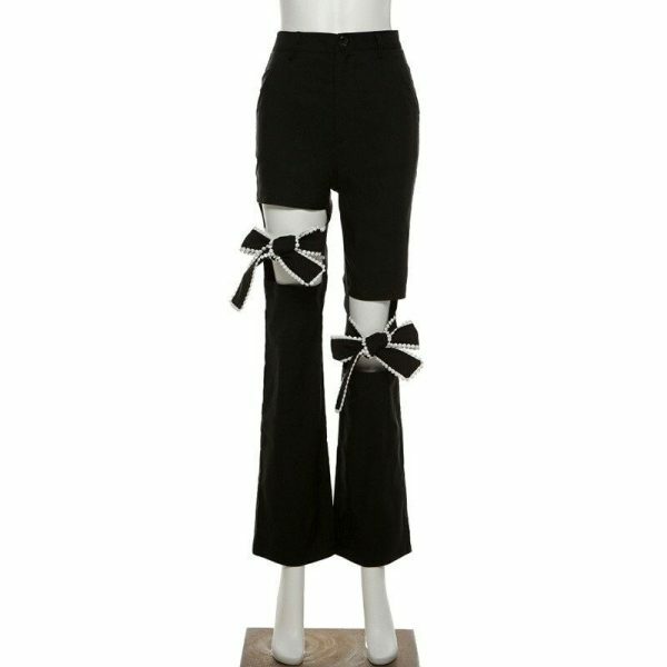 Y2K Ribbed High Waist Streetwear Pants - Independent Straight Casual Gothic Fashion