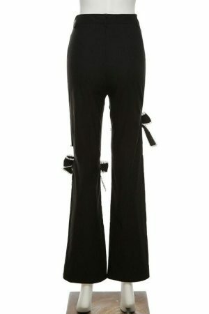 Y2K Ribbed High Waist Streetwear Pants - Independent Straight Casual Gothic Fashion