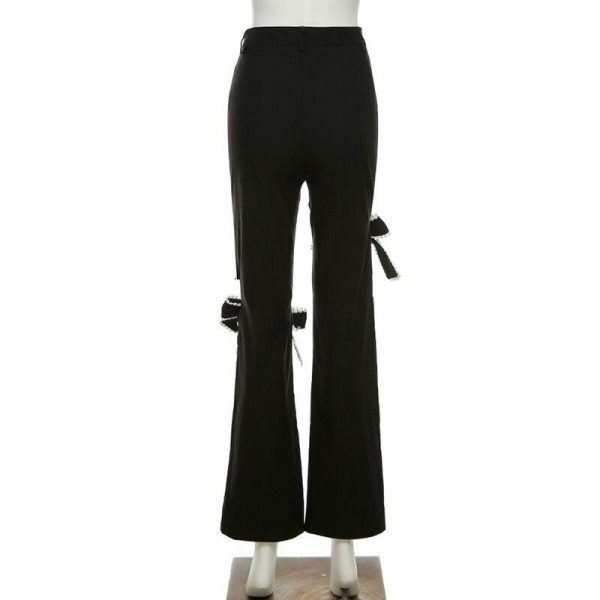 Y2K Ribbed High Waist Streetwear Pants - Independent Straight Casual Gothic Fashion