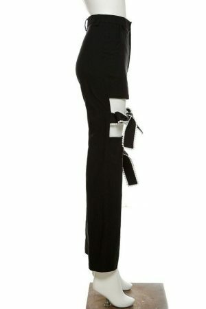 Y2K Ribbed High Waist Streetwear Pants - Independent Straight Casual Gothic Fashion