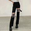 Y2K Ribbed High Waist Streetwear Pants - Independent Straight Casual Gothic Fashion