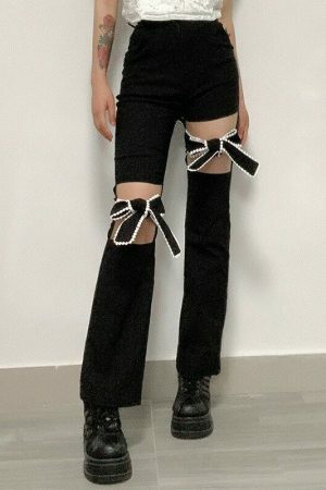 Y2K Ribbed High Waist Streetwear Pants - Independent Straight Casual Gothic Fashion