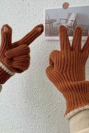 Y2K Ribbed Knit Fingerless Gloves for Women