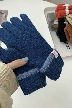 Y2K Ribbed Knit Fingerless Gloves for Women