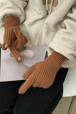 Y2K Ribbed Knit Fingerless Gloves for Women