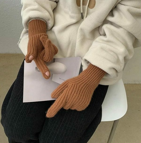 Y2K Ribbed Knit Fingerless Gloves for Women