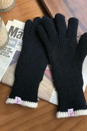 Y2K Ribbed Knit Fingerless Gloves for Women