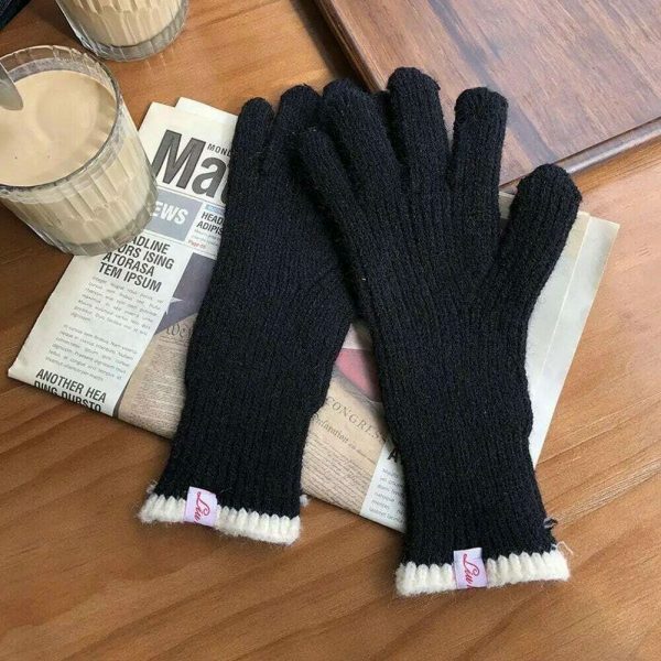 Y2K Ribbed Knit Fingerless Gloves for Women